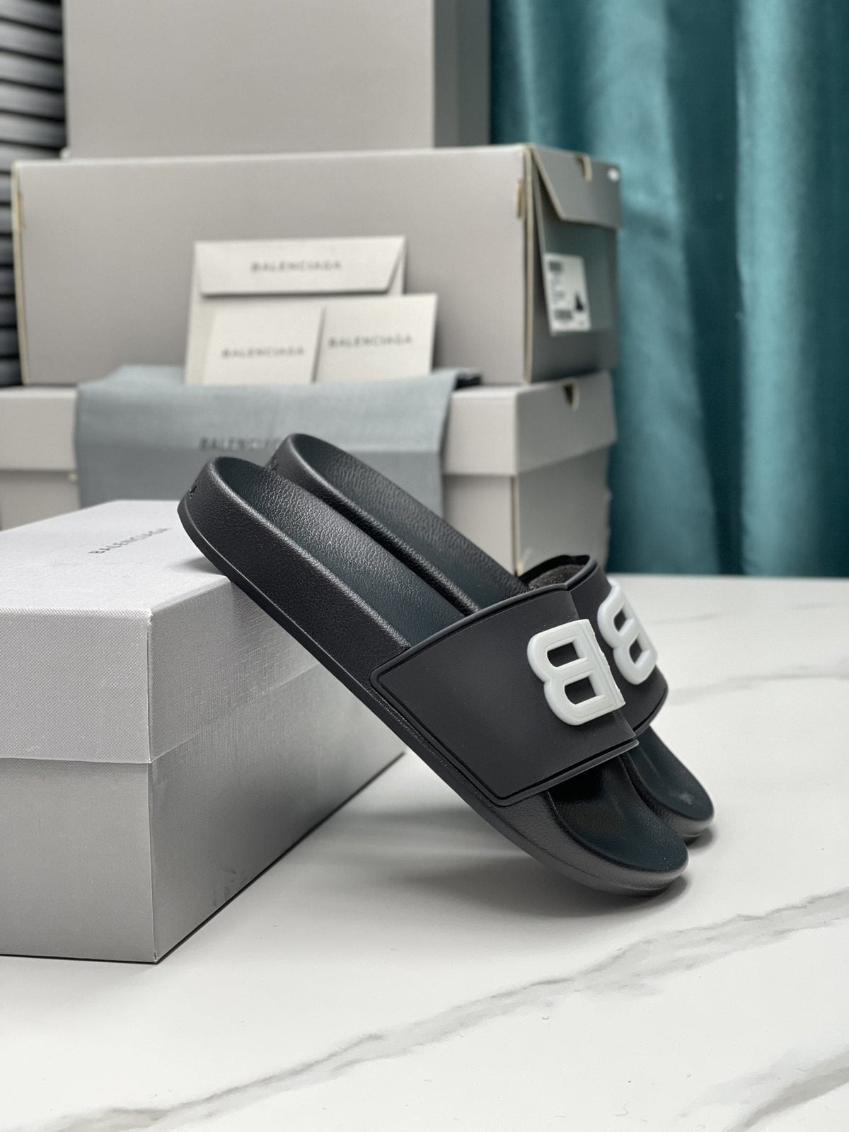Balenciaga Raised Motif Slide Sandals