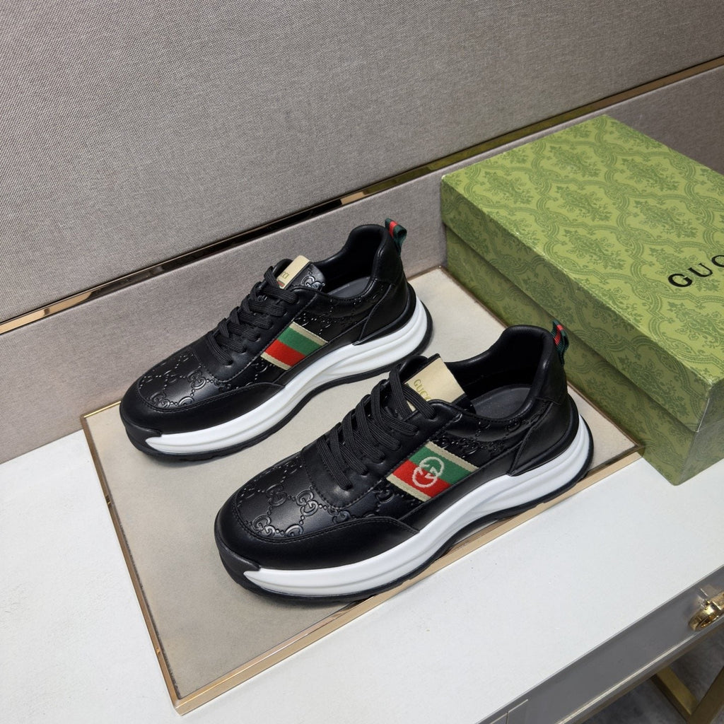 Gucci Men's Stripe Low-Top Sneakers - Layered Upper With Gold-Tone Side Emblem