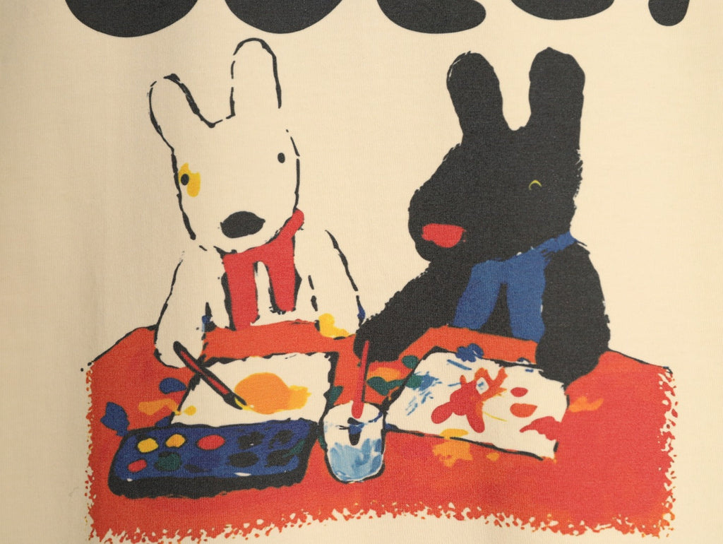 Gucci Two Rabbit Cartoon Graphic T-Shirt - Pale Yellow