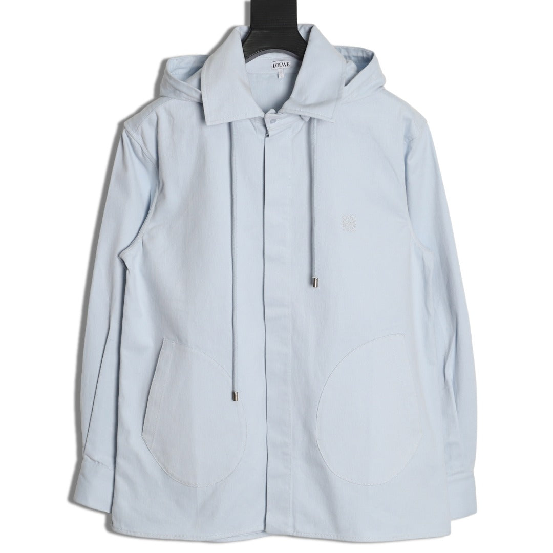 LOEWE Pale Blue Cotton Hooded Long-Sleeve Shirt Jacket