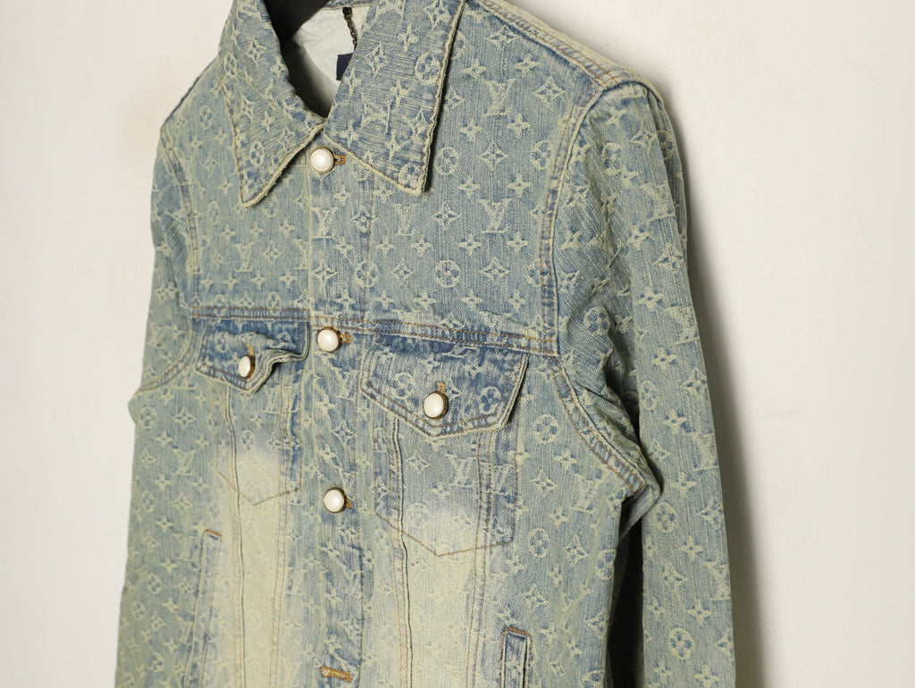 Louis Vuitton Monogram-Style Faded Denim Jacket - Gray