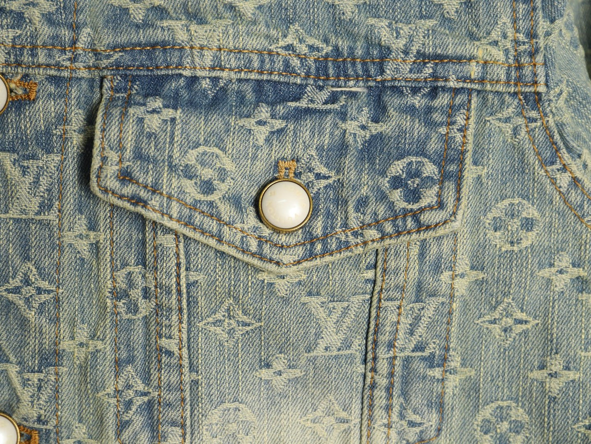 Louis Vuitton Monogram-Style Faded Denim Jacket - Gray