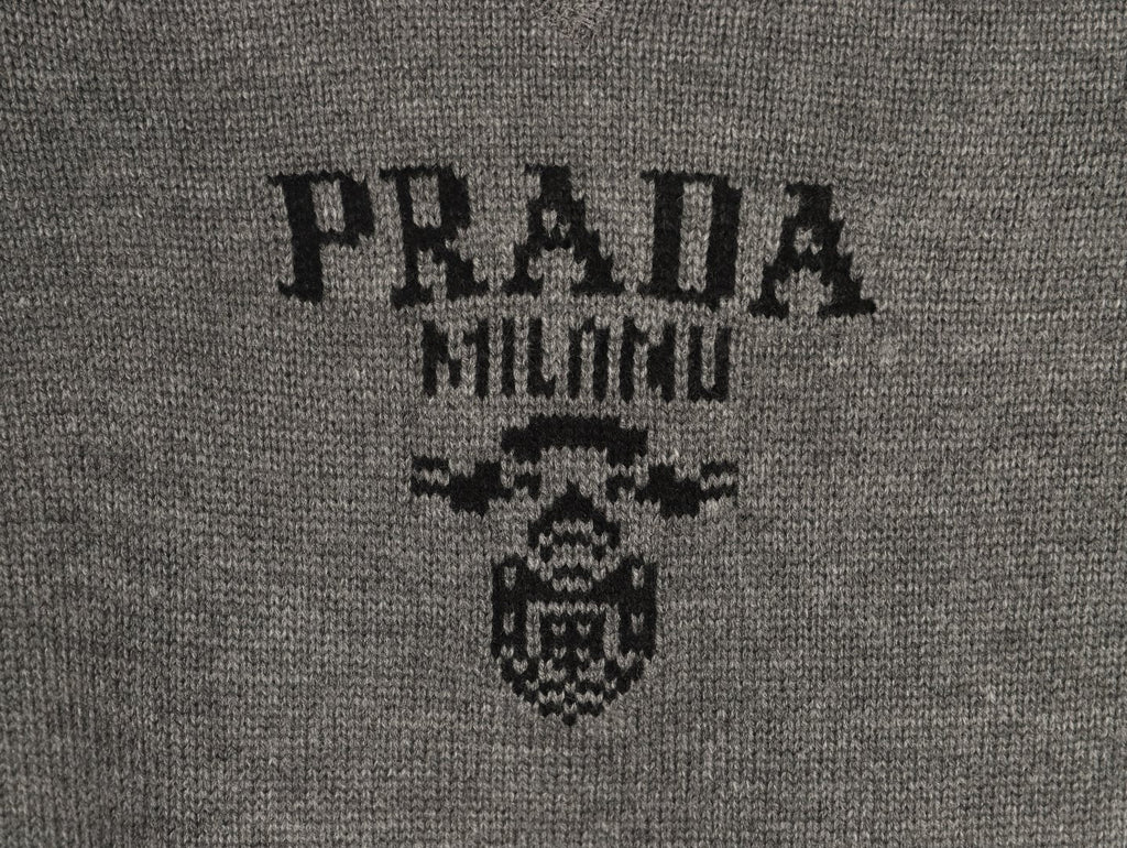 Prada Milano Logo Crewneck Knit Sweater - Gray